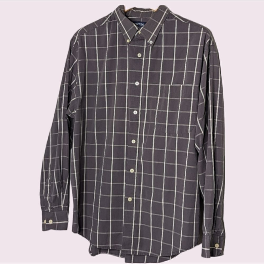 Puritan Wrinkle Resistant Charcoal Grey Windowpane Plaid Long Sleeve Shirt 42/44